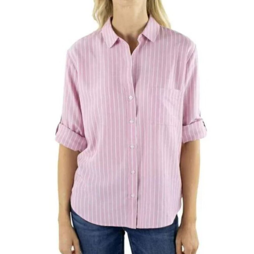 NWT Jachs Girlfriend Women's Stripped Long Sleeve Blouse  Button-Up Shirt